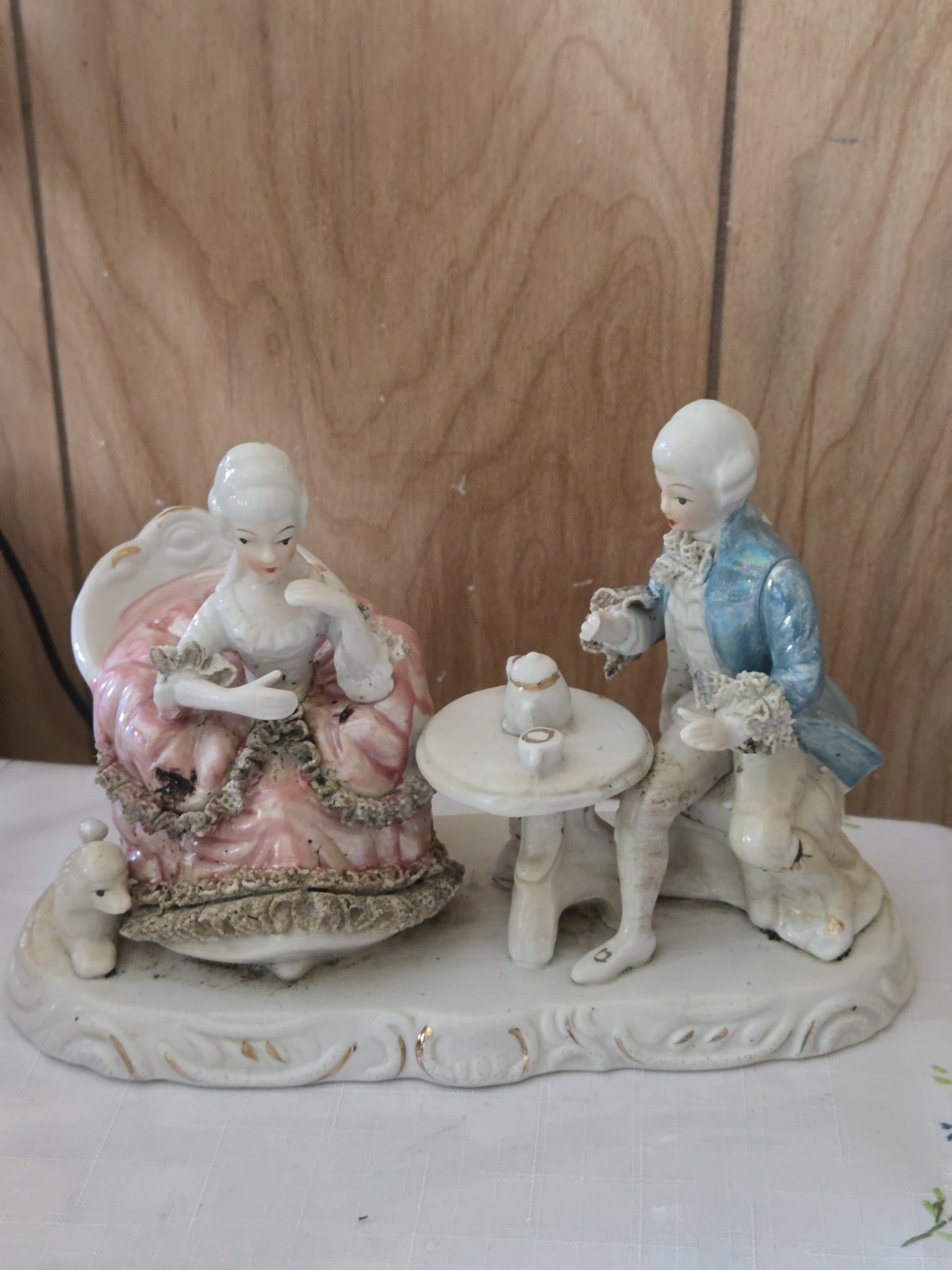 Vintage Dresden Style Victorian Courting Couple Figurine Having 6.5″h x 8″w