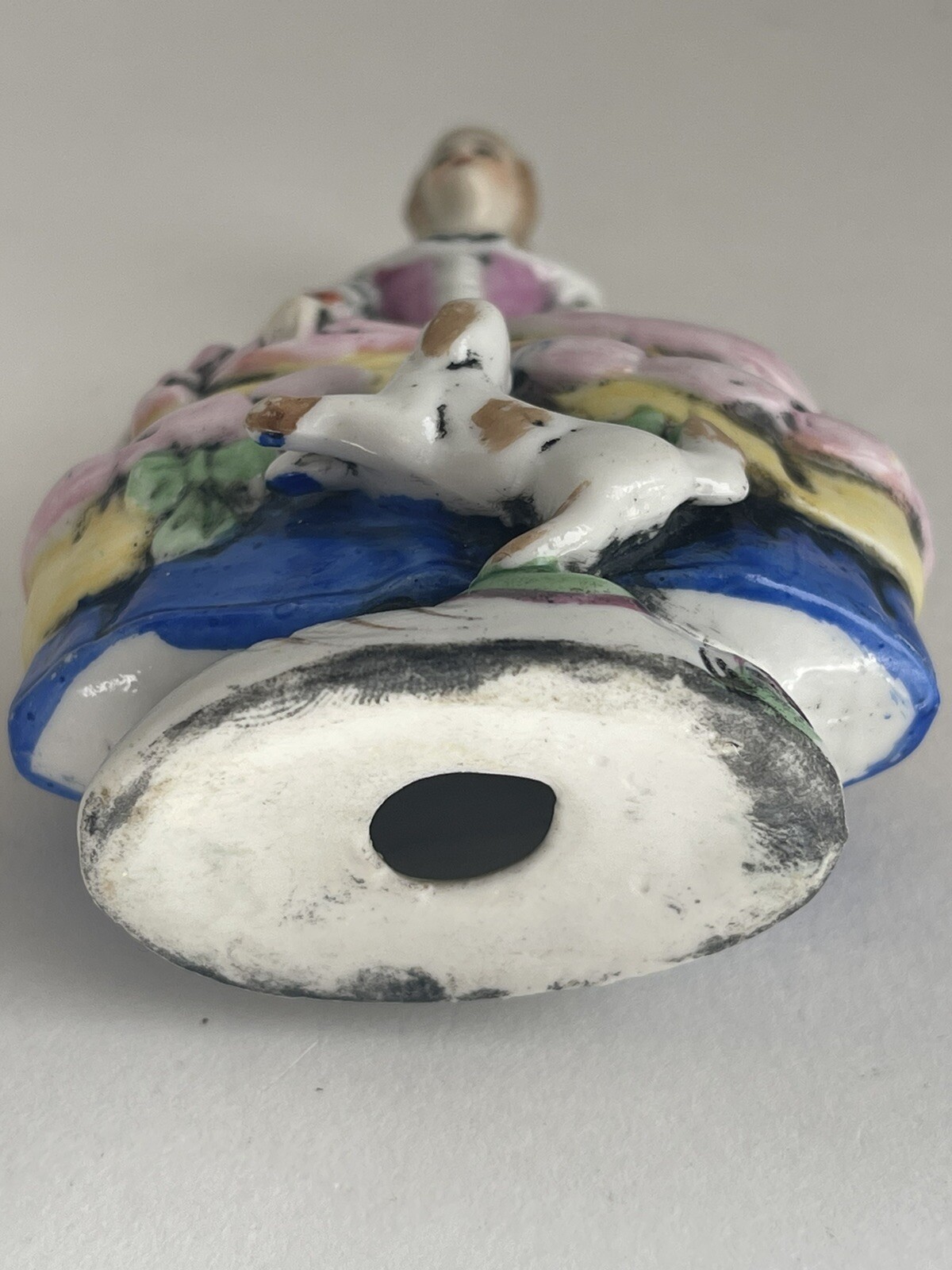 Antique German Porcelain Court Lady with a Dog Figurine 18310 3 1/4”Hand painted
