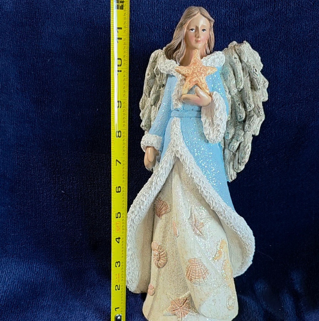 Macy’s 12″ Resin Aqua & Ivory Seaside Angel w/ Seashell Skirt & Driftwood Wings