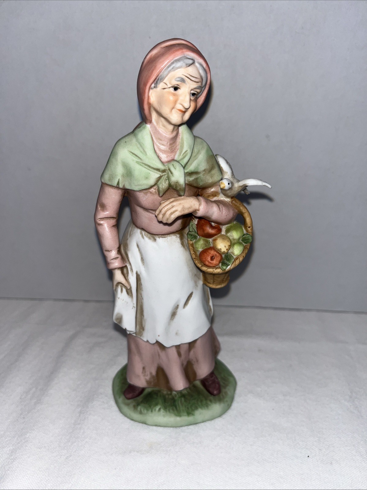 Ardco Vintage Ceramic Farm Couple with Birds Figurines 8 Inch