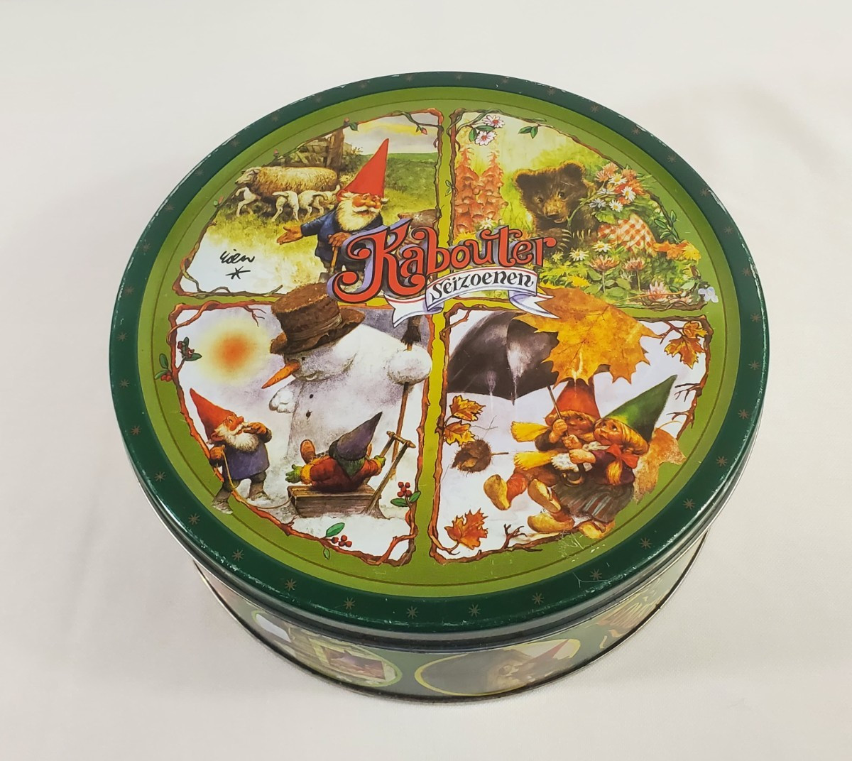 Vintage Kabouter Seizoenen Tin David The Gnome Rien Poortvliet Round Cookie Tin