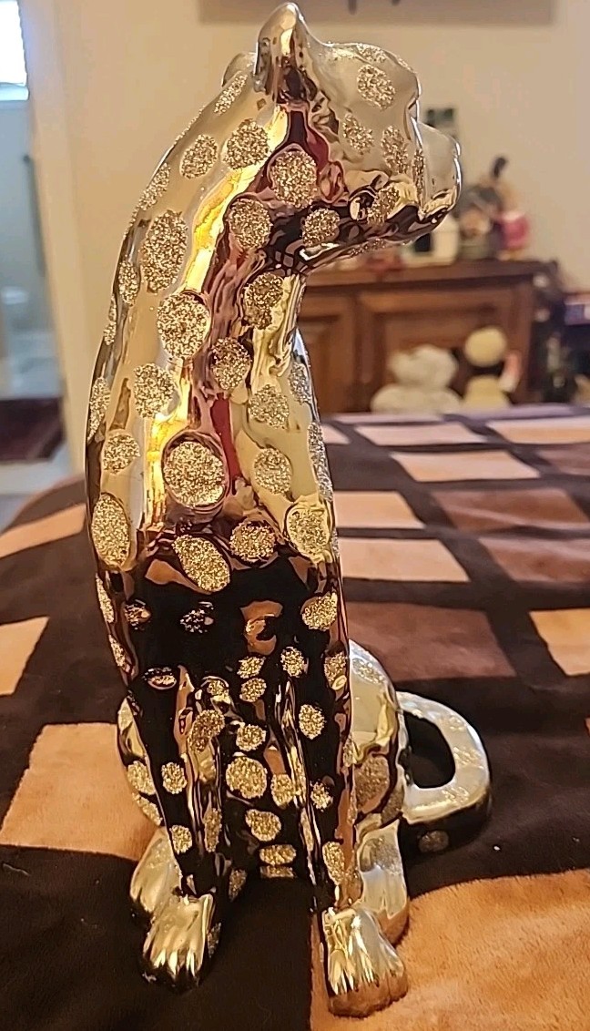 Ceramic Cheetah Leopard Silver-Tone, Shiny 10 Inches Tall Unbranded FP #1