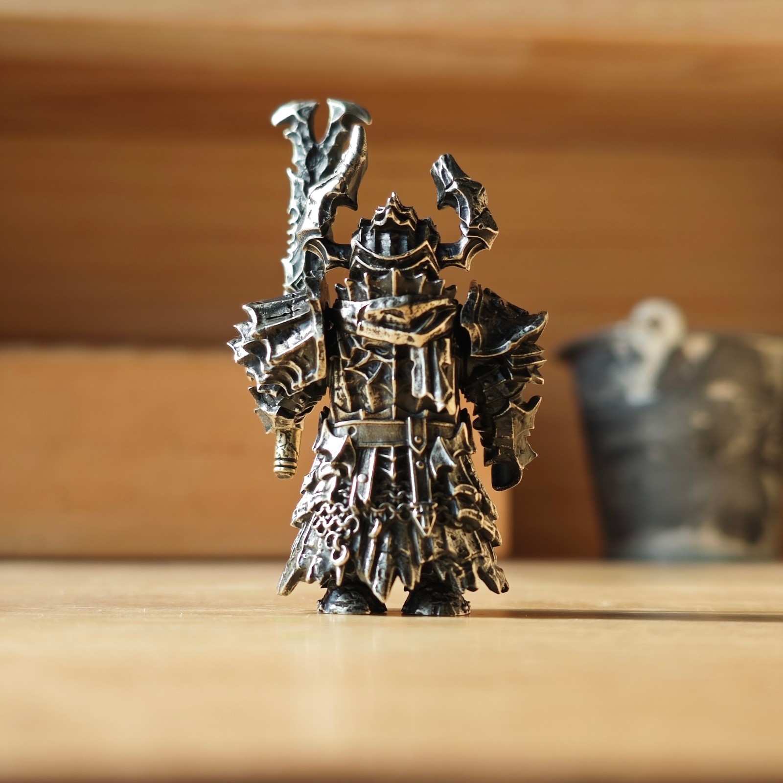 Black Knight Figurine Arnaud Raine, Handcrafted White Bronze Crusader Knight
