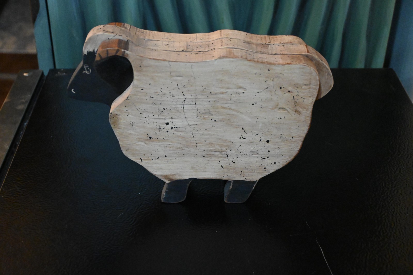 Freestanding Wooden Sheep Folk Art/Primitiv Style 10.5″L 7.5″H with felt ears