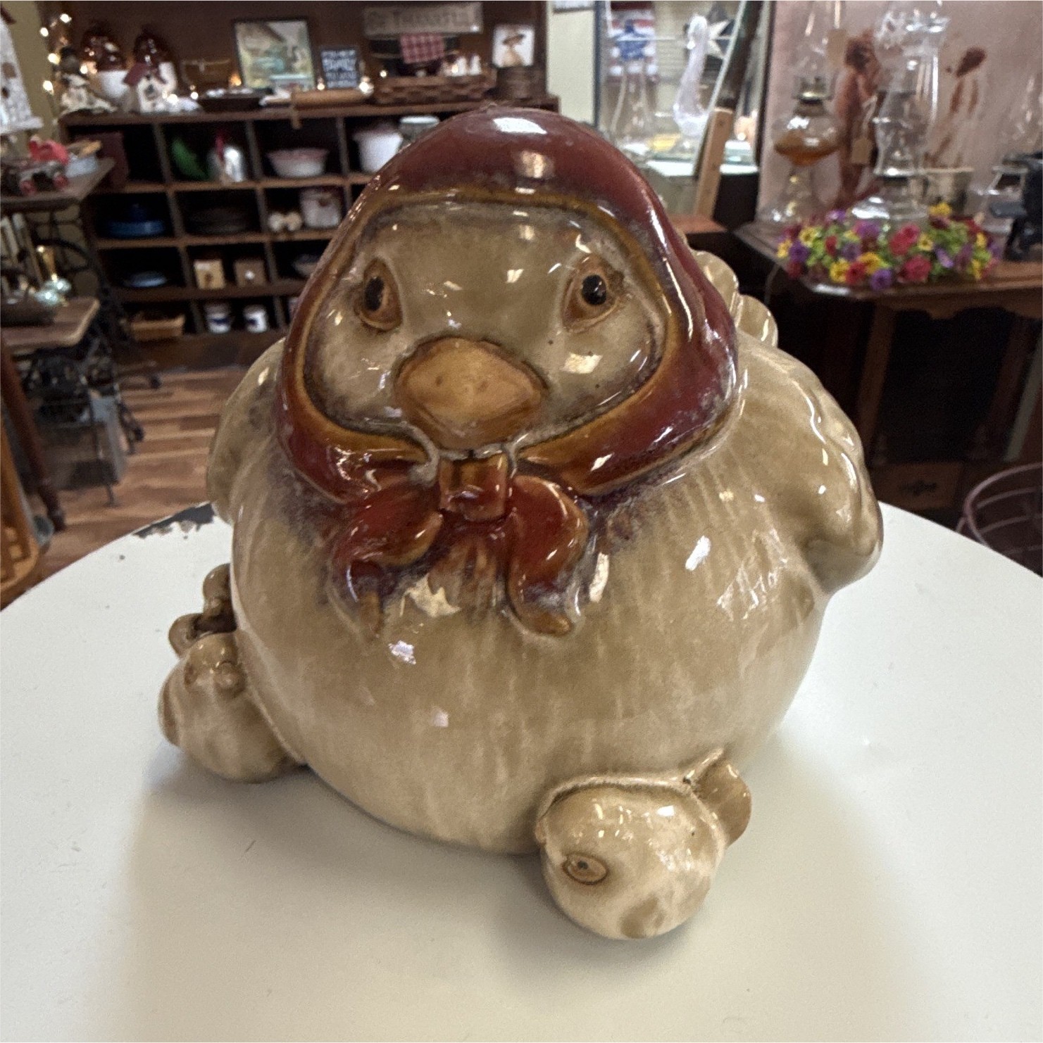 Ceramic Glazed Bird Figurine Beige Brown Red Farm Animal Decor Collectible