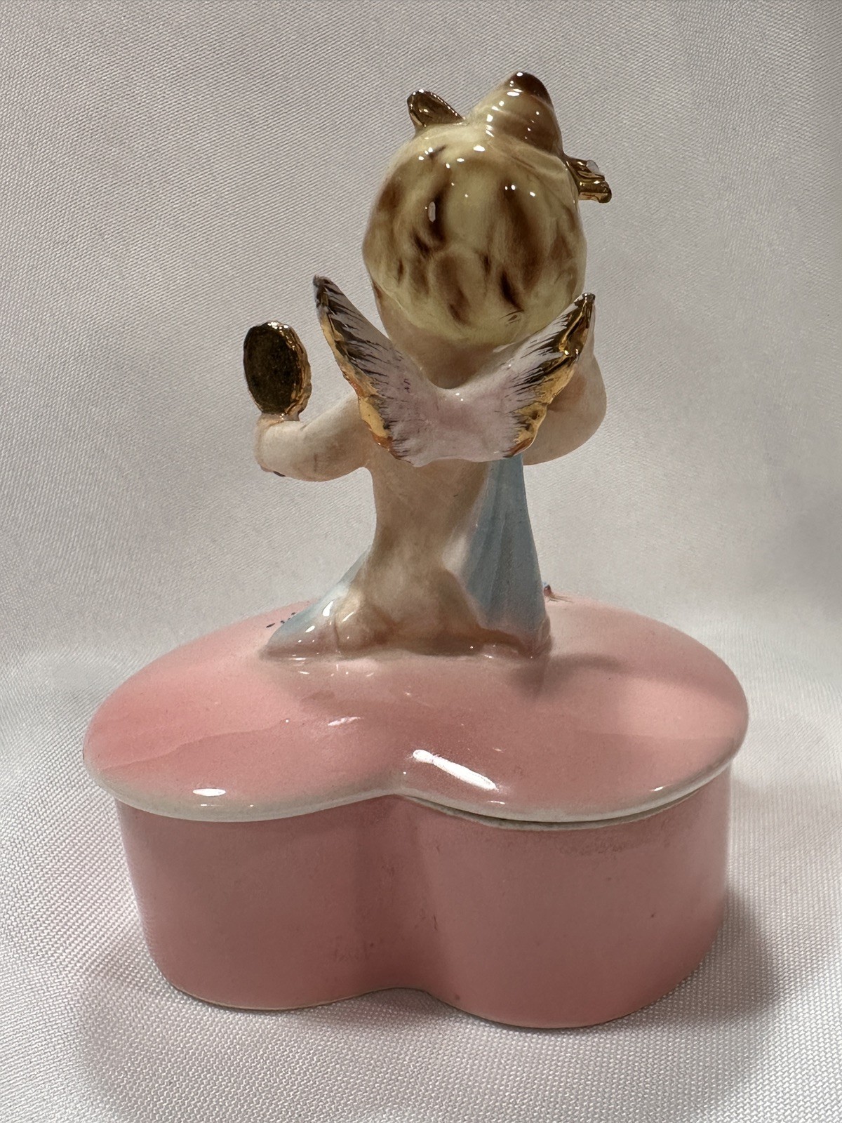 Rare Vintage Josef Originals Heart Shaped Trinket Dish BOBBY PINS Cupid Angel