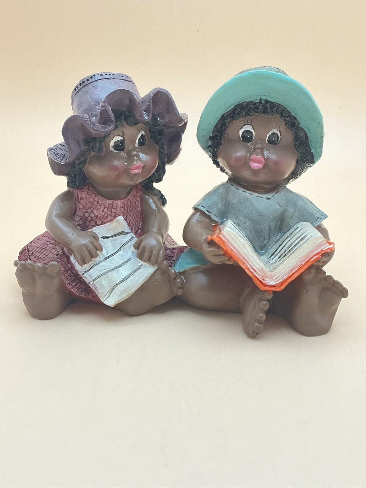 Vintage Figurine, Two African-American Schoolgirls Sitting and Reading