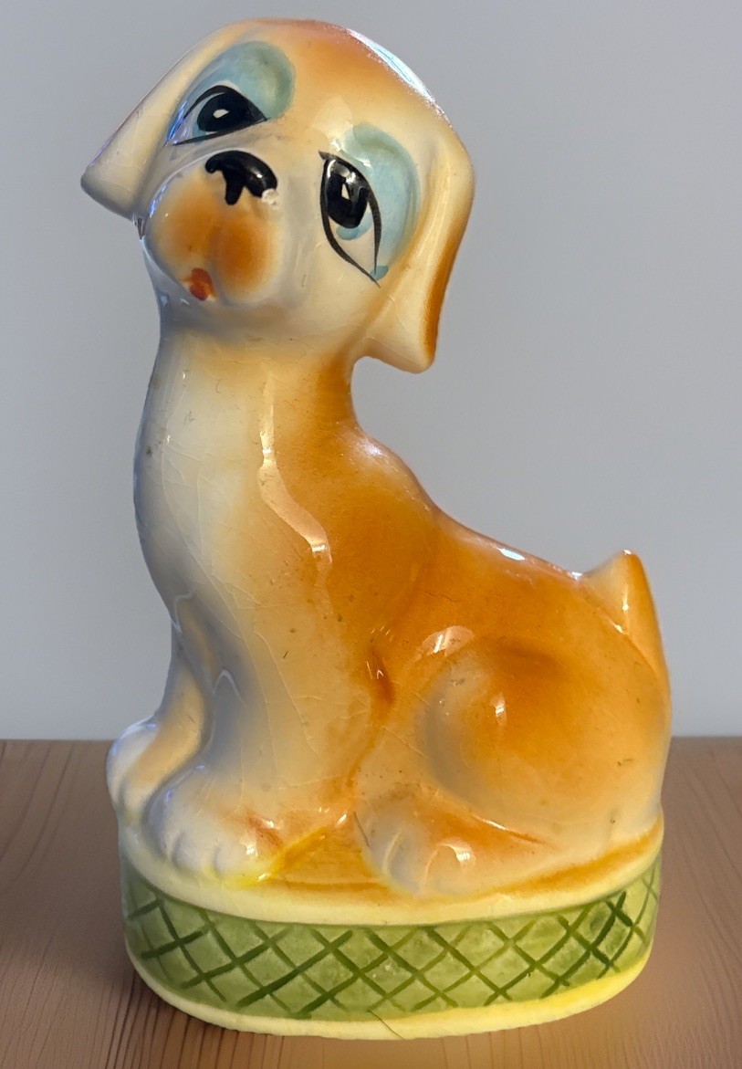 Vintage Sad Sassy Mod Puppy Dog Figurine Pup Anthropomorphic Big Eyes Porcelain