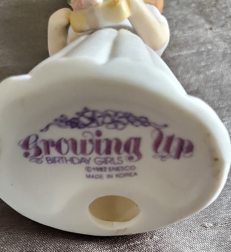 Vintage Enesco Brunette Growing Up Girl Birthday Girl Age 4 Figurine 1982