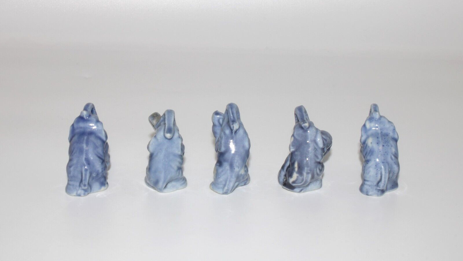VTG Miniature Blue Elephant Musical Instrument Figurines Seto Japan Ceramic 5 Pc