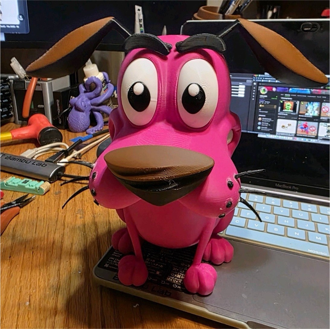 Courage the Cowardly Dog Pink Plastic Figurine, Brown/Black Ears, 3D Effect
