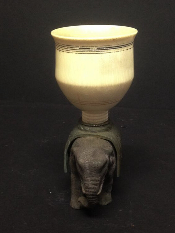 Metal Elephant With Receptacle Vase On Back 5” High, 1lb