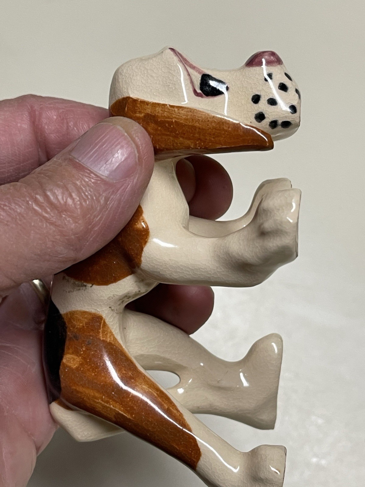 Vintage Bloodhound Hound Dog Ceramic Figurine Figure Japan Black Cream, Brown