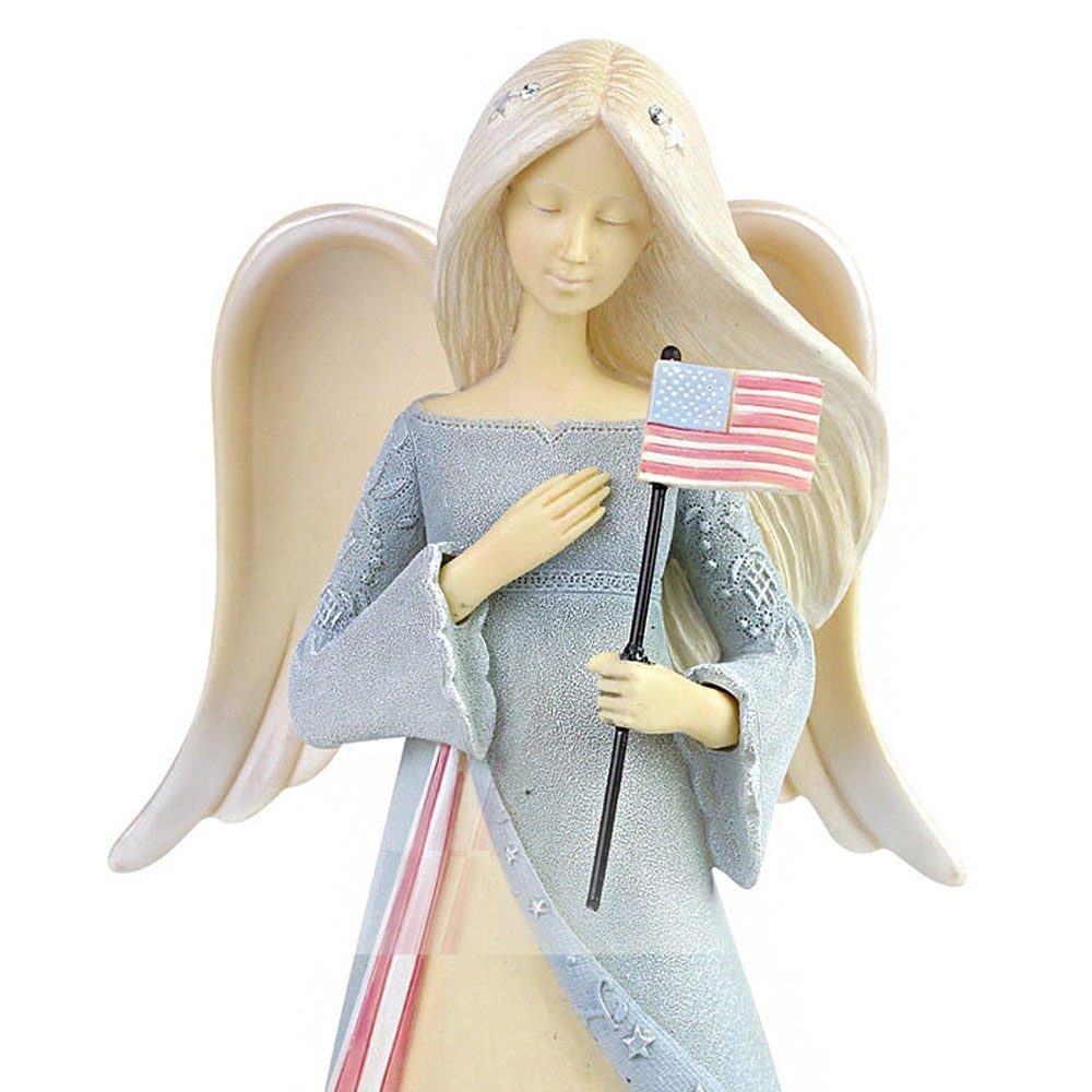 Foundations Patriotic Angel Figurine 7.75in Stone Resin God Bless America