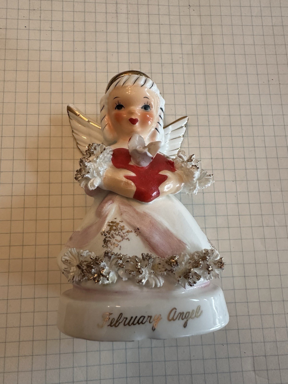 Vintage 1956 Lefton Angel of the Month Figurine February Girl Heart Japan