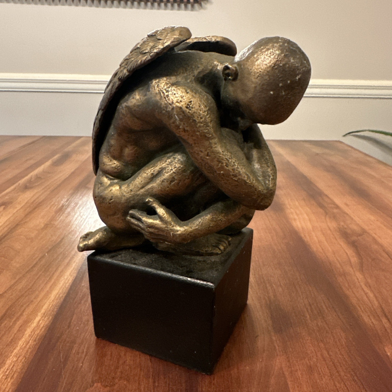 Veronese Male Nude Bronzed Art Statue Weeping Sculpture 8.25” Stone Base *Read