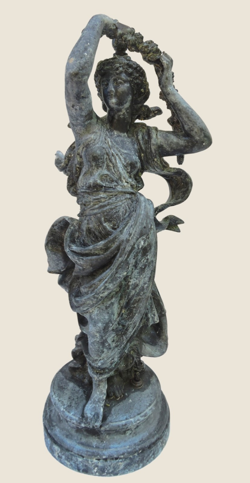 ANTIQUE FLORA GODDESS STATUE SCULPTURE ART NOUVEAU SPELTER BRONZE AGED PATINA