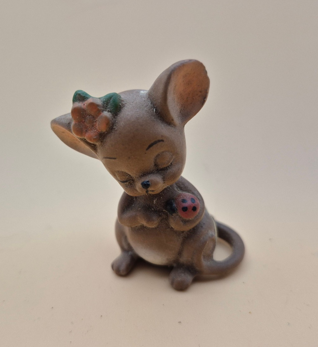 Vintage 2″ Josef Originals Mouse Figurine with Ladybug