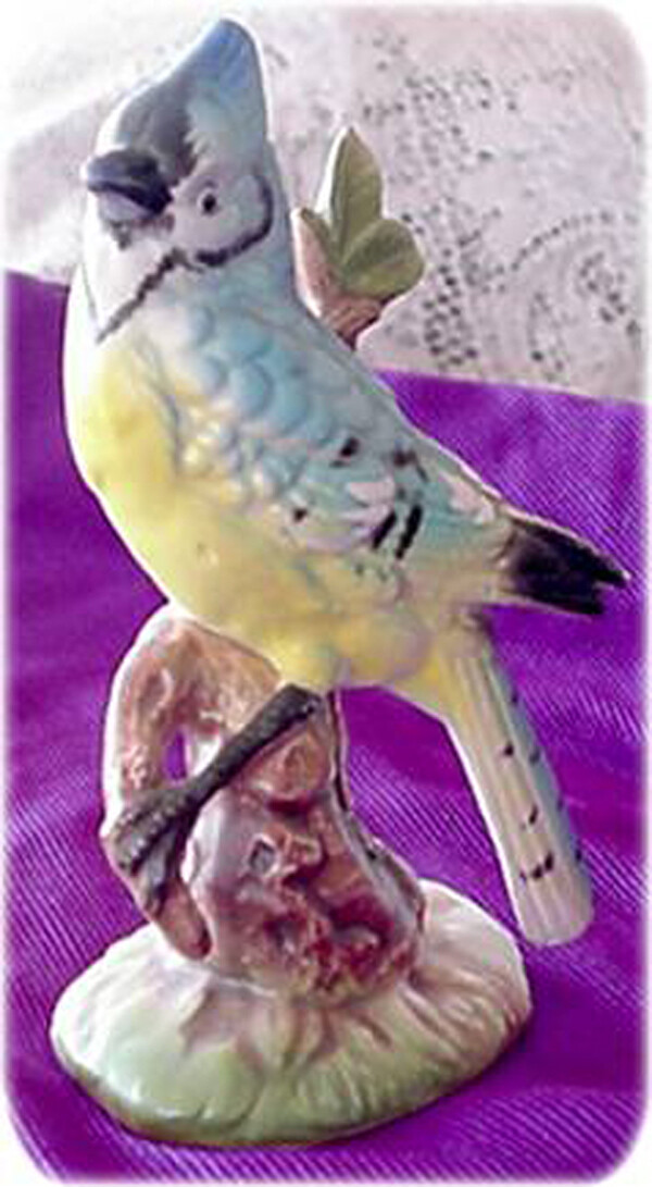 Pretty Blue and Yellow Porcelain Jay Bird