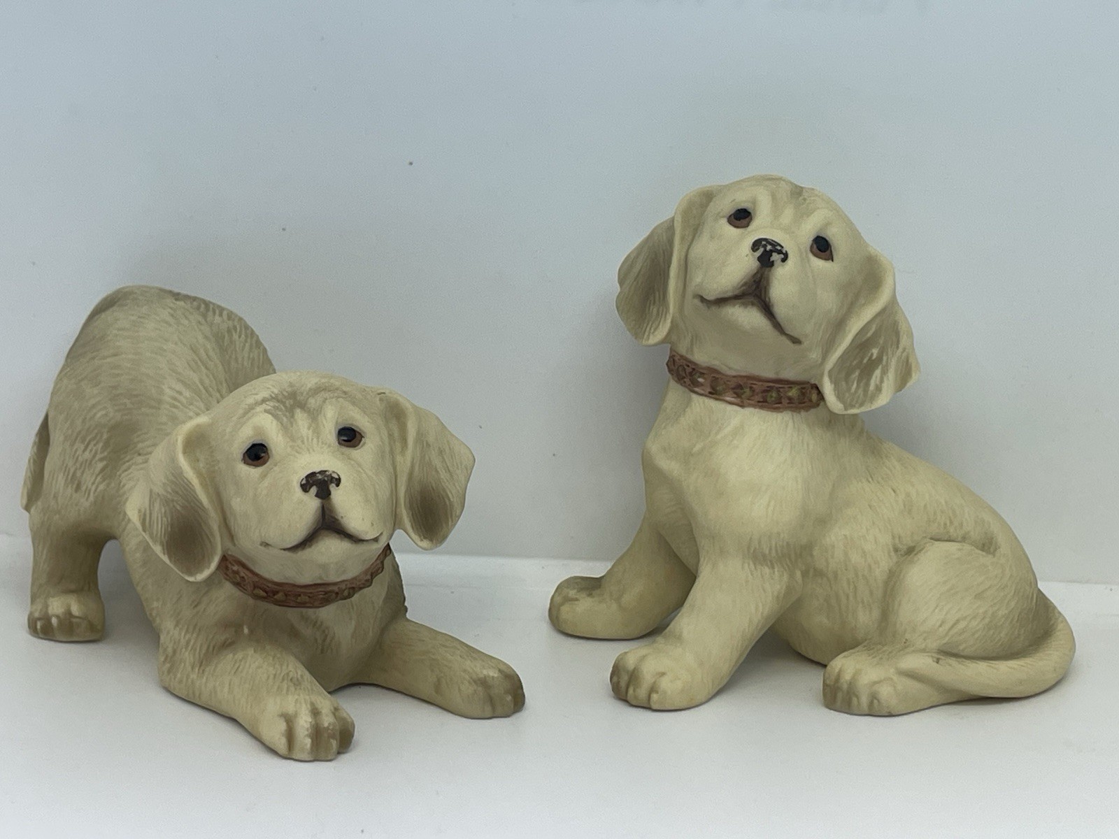 Vintage HOMCO Golden Labrador Dog Puppy Porcelain Figurines 1408 Set of 2