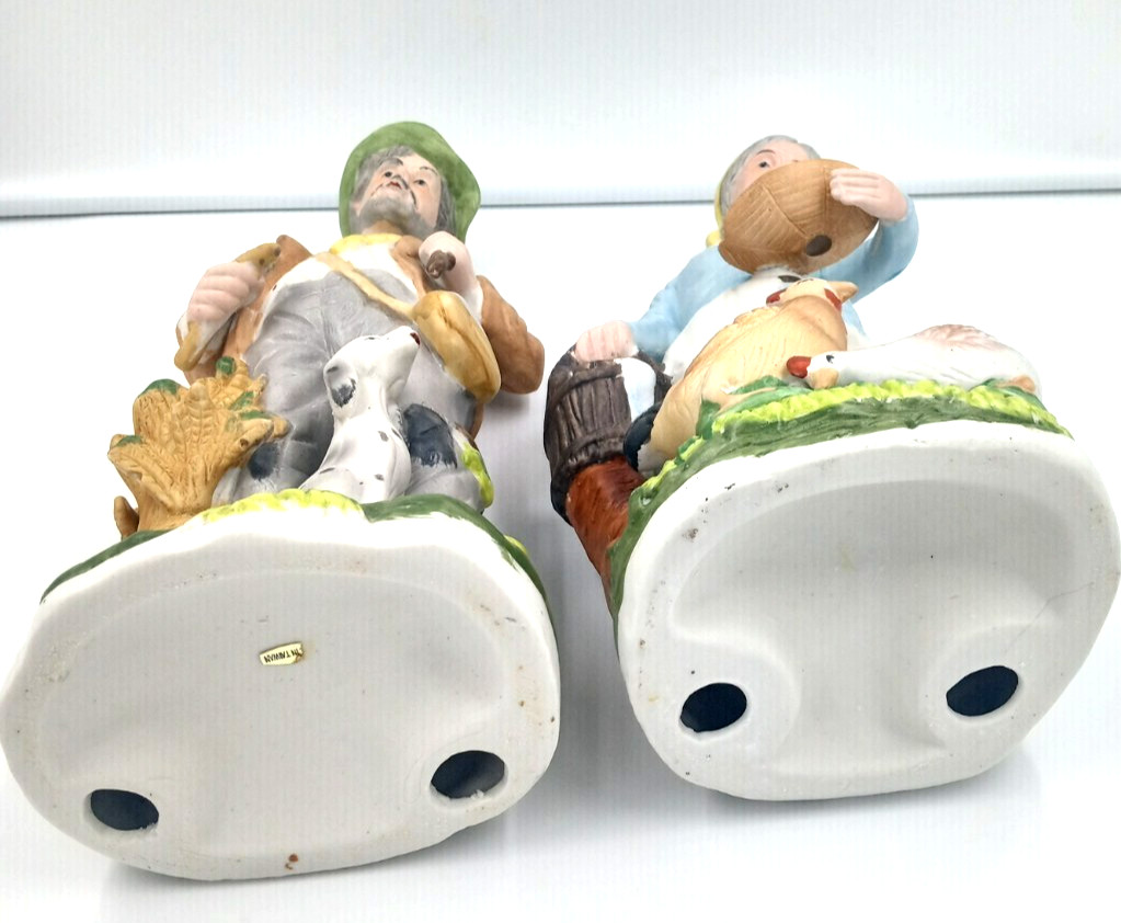 Vintage Farmers, 12 Porcelain Figurine Set Old Man and Woman with Dog & Chickens