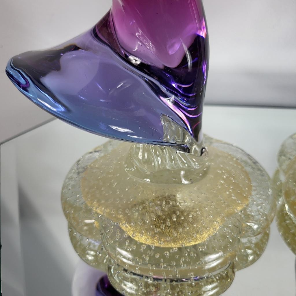 VINTAGE MURANO VENETIAN PINK PURPLE GOLD ART GLASS FIGURINE SCULPTURE MAN LADY