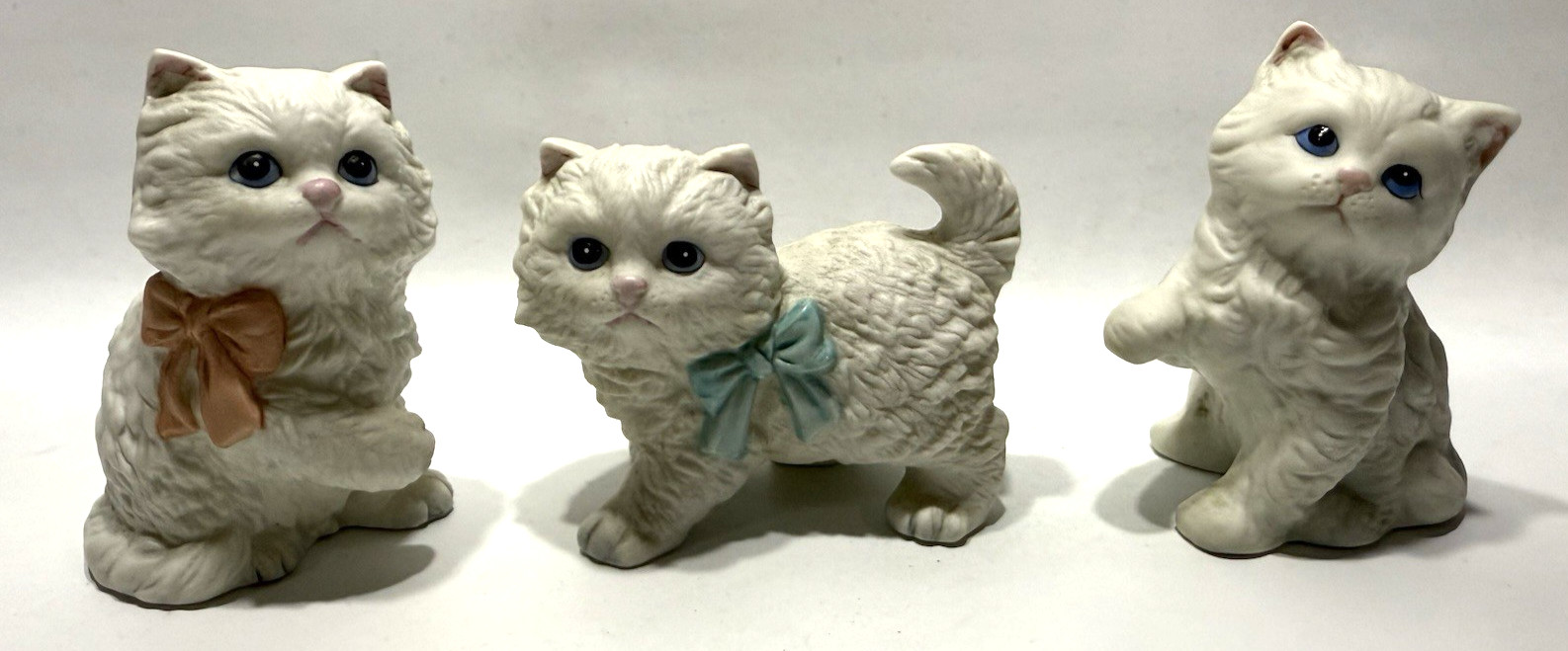 Set of 3 Vintage Homco White Persian Cats Kittens Figurines #1413 , 1428
