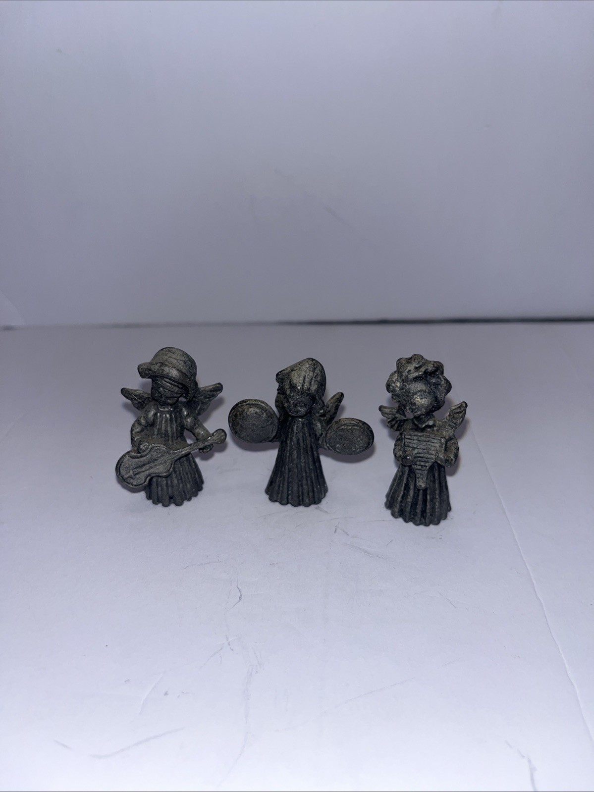Lot of 3 Vintage Vernon Pewter Angel Girl Band Music Figurines 1 & 1/2″ Tall