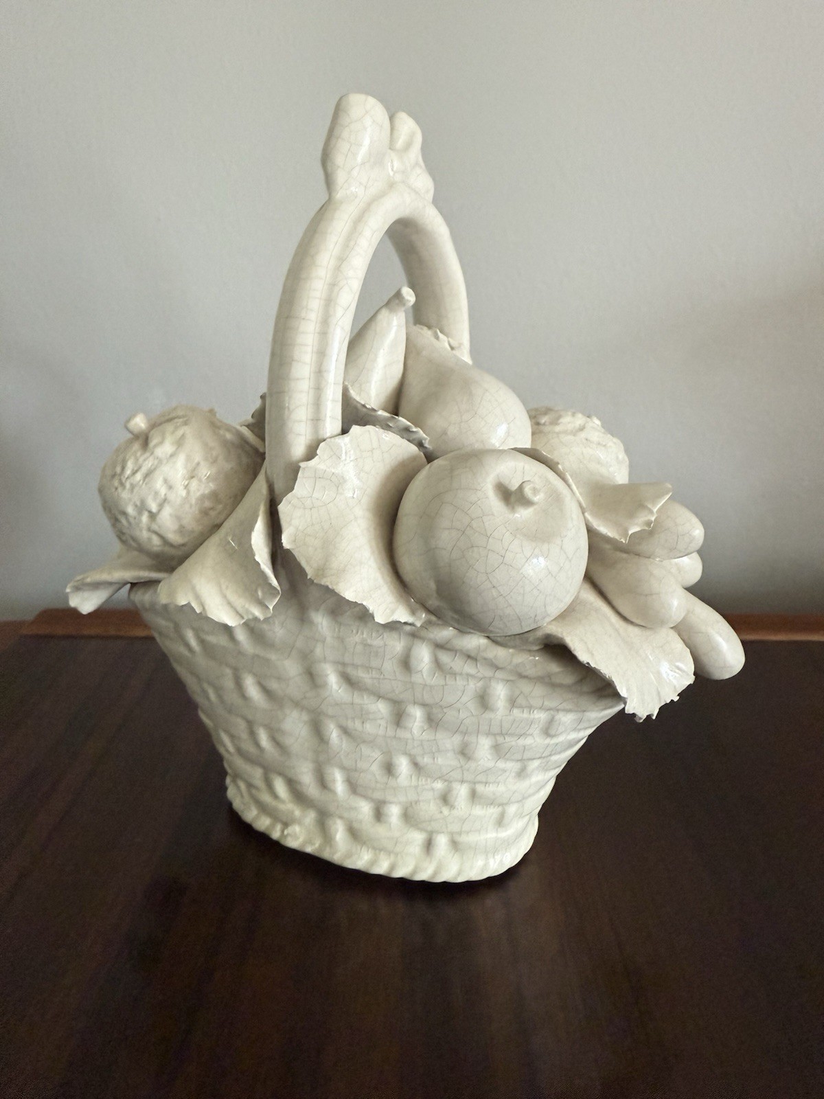 Vintage Italian Vietre White Blanc De Chine Creamware Fruit Basket Centerpiece