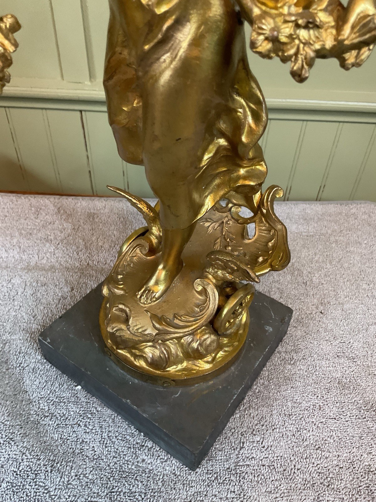 Antique Signed, Gold Gilt Art Nouveau Style Lady Figurine Statue 14”