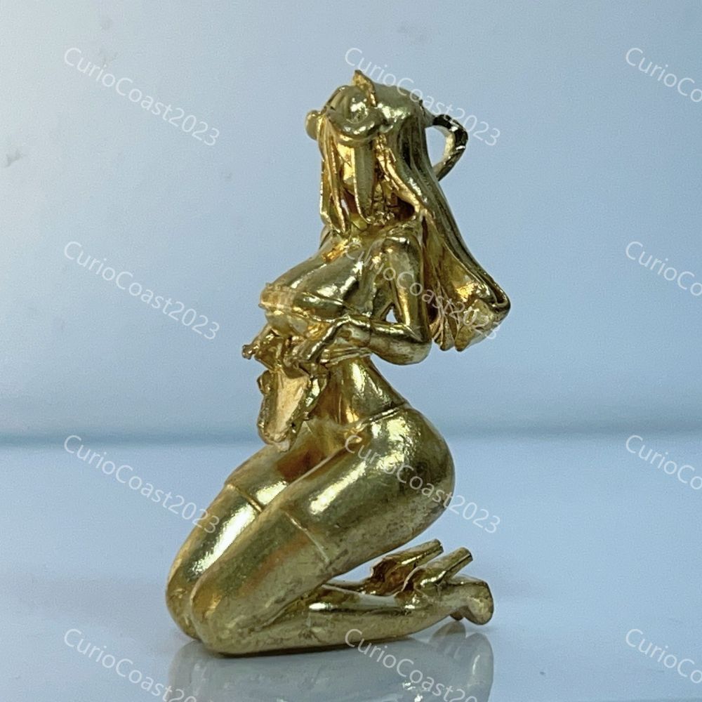 Brass Kneeling Girl Statue – Vintage Female Body Art, Collectible Desk Decor
