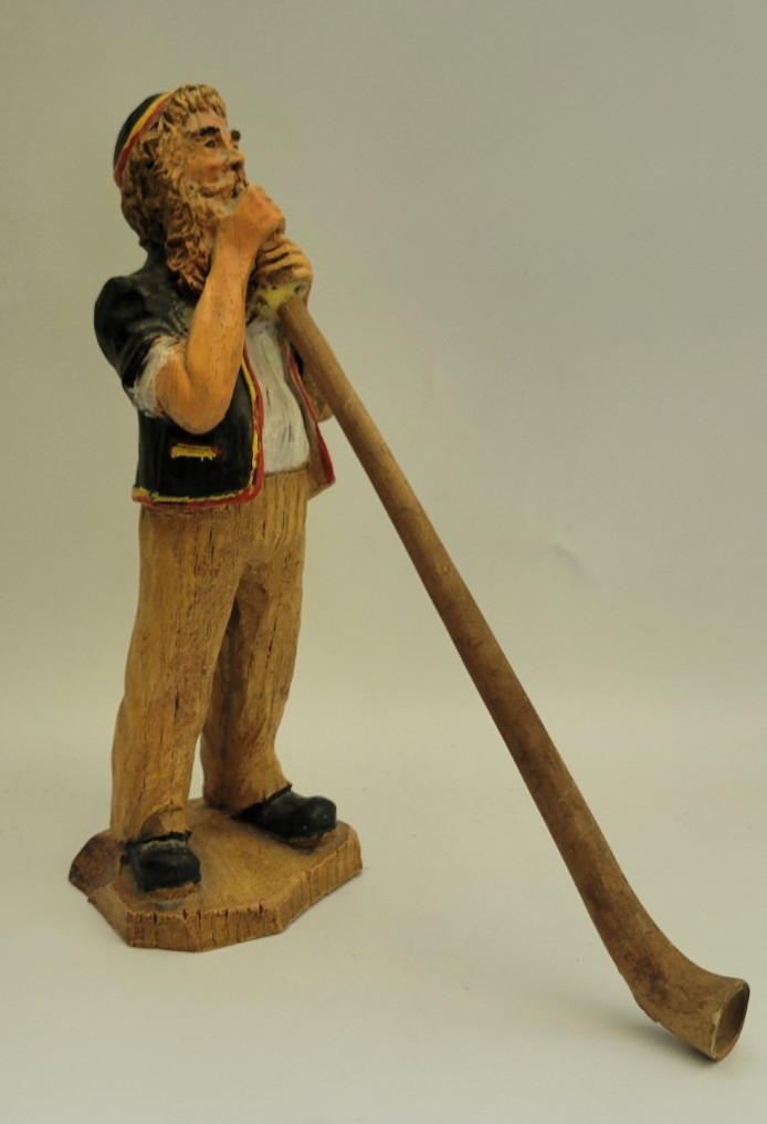 Composite Figurine Lucerne Switzerland Man Alpine Playing Alpine Horn