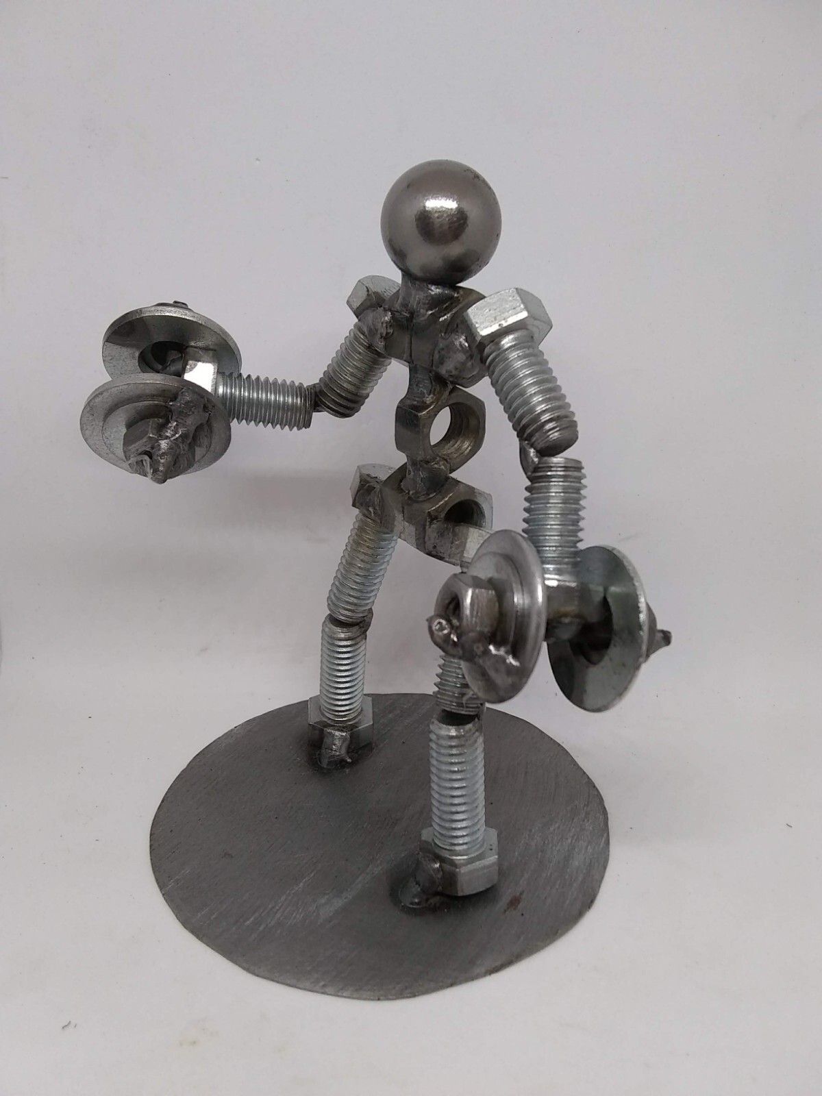 Dumbbell Weight Lifter Metal Bolt Figurine, body building