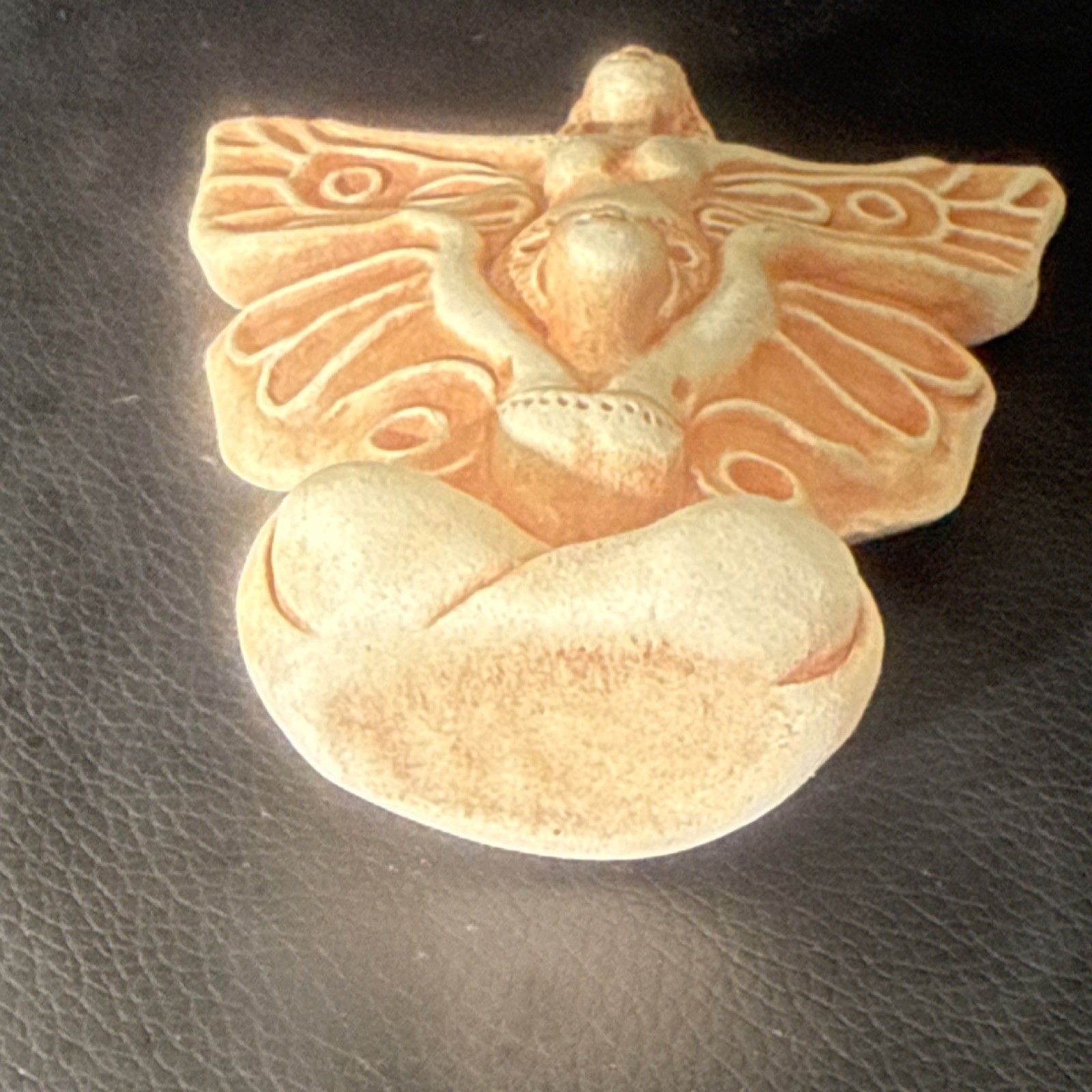 Ceramic Butterfly Wisdom Goddess Art Figurine Butterfly Motif Beige Orange