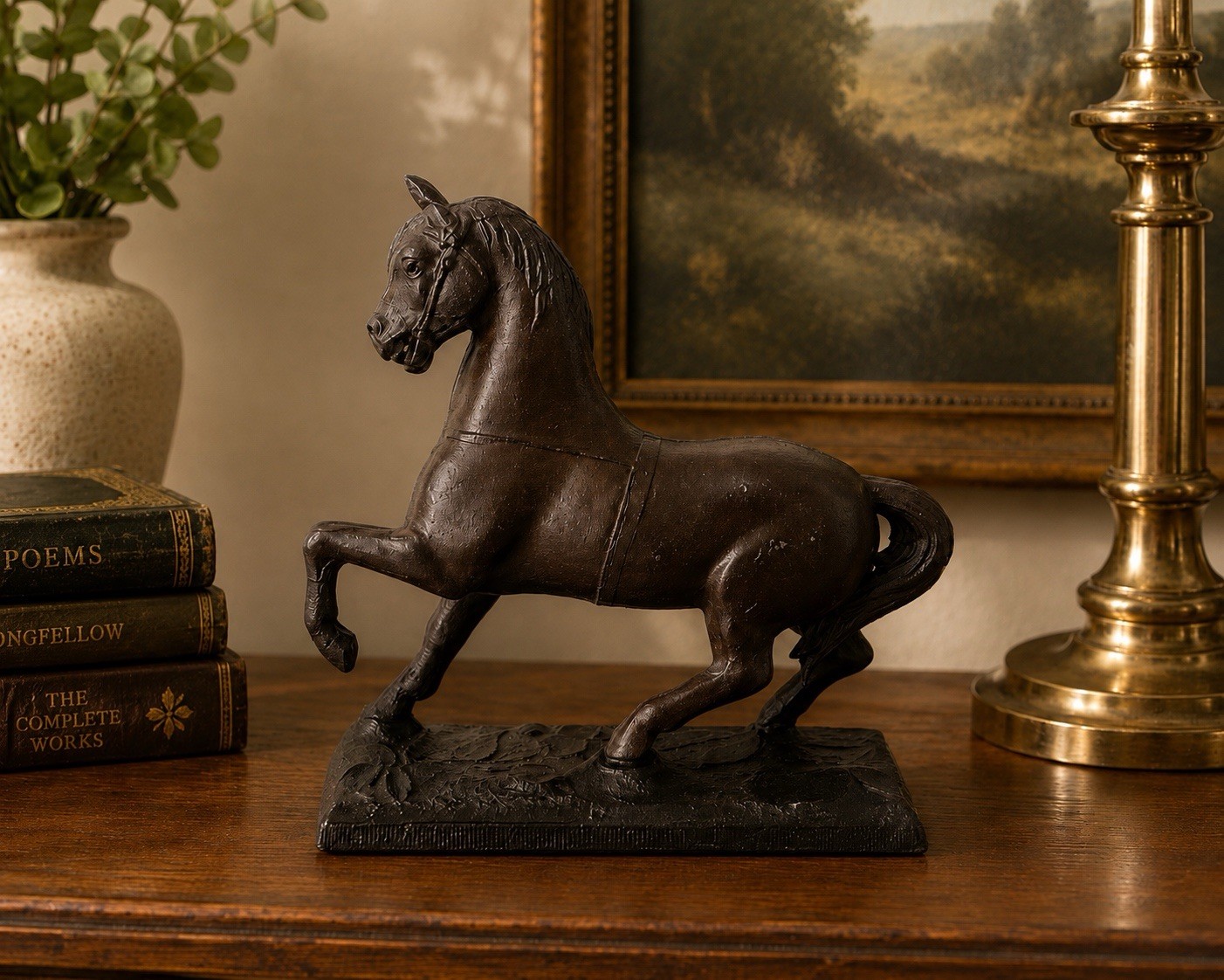 Antique Cast Metal Horse Statue Early 20th Century Spelter Clock Topper Figurine