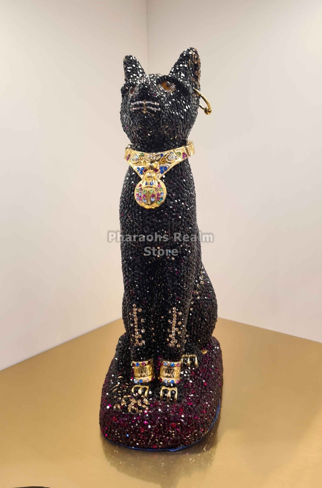 Asfour Crystal Bastet Cat Goddess Statue Figurine – 24k gold Plated