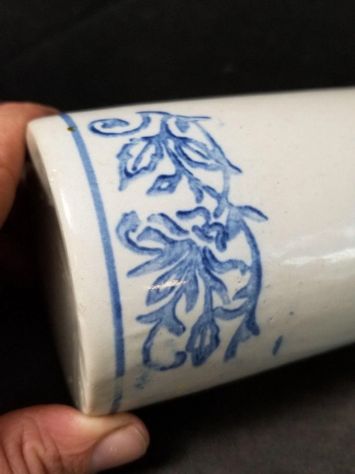 Blue and White Stoneware Cameron, Texas Advertising Rolling Pin c.1905 j.d. Robb