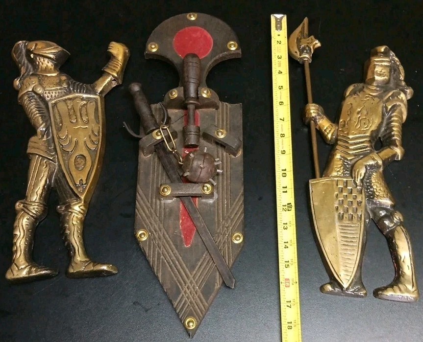 Vintage 1960-1969 Set of 2 Heavy Metal Medieval Knight Wall Hangings
