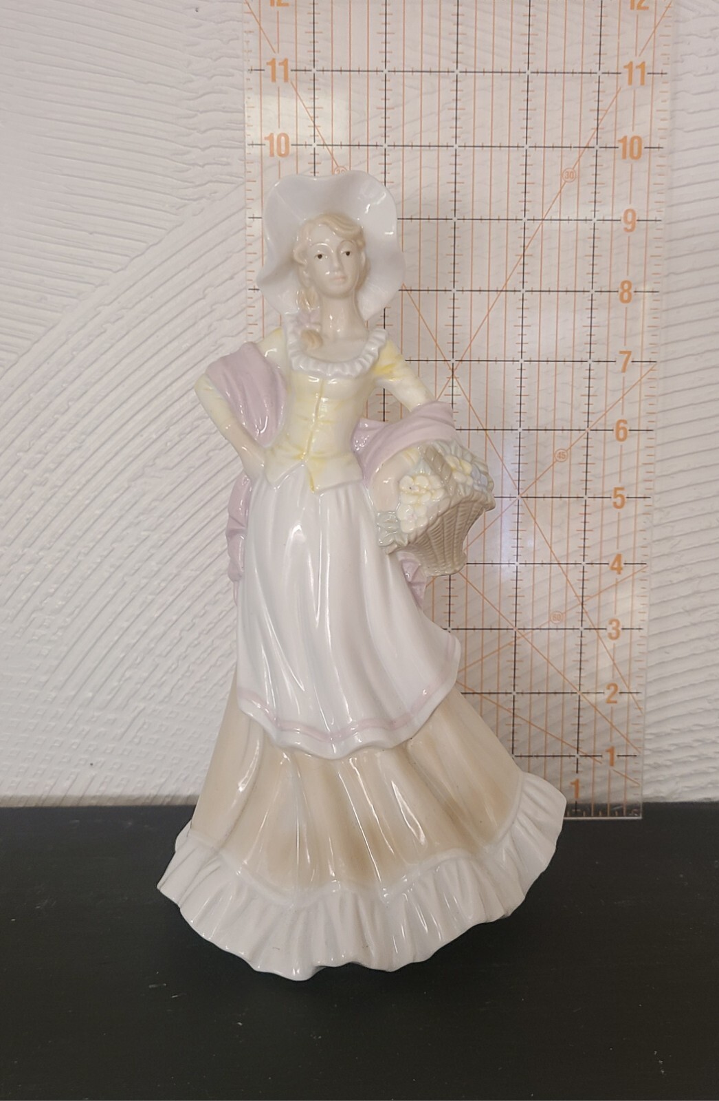 Ceramic Lady With Basket Of Flowers Figurine Pastels Cottage Core Country