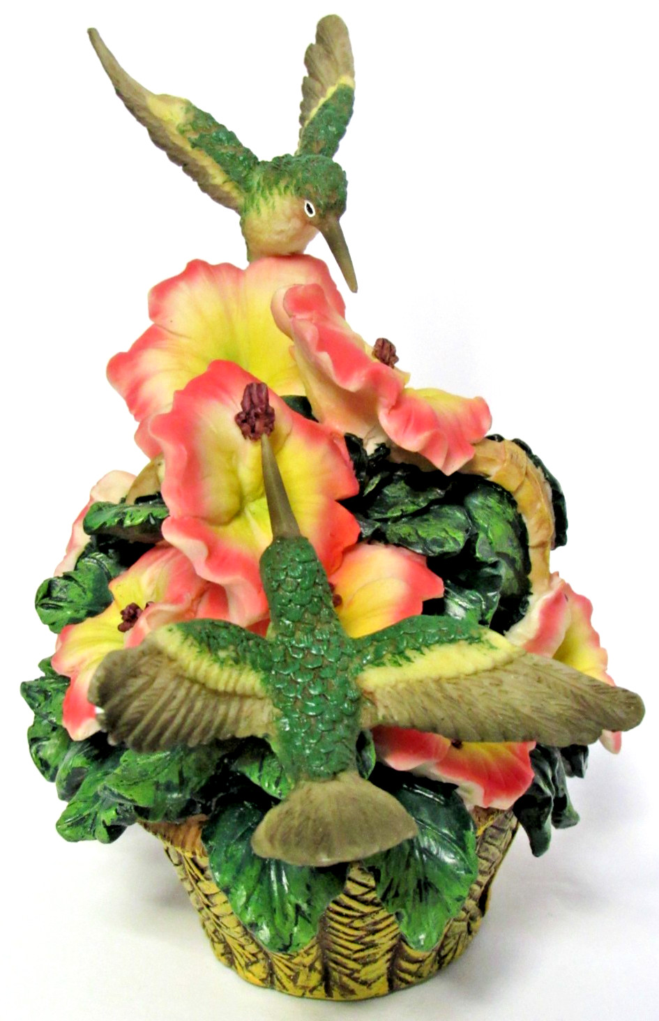 HERITAGE HOUSE “HUMMINGBIRDS ON FLOWER BASKET” ~ (5.25″ TALL) ~ ** PORCELAIN **