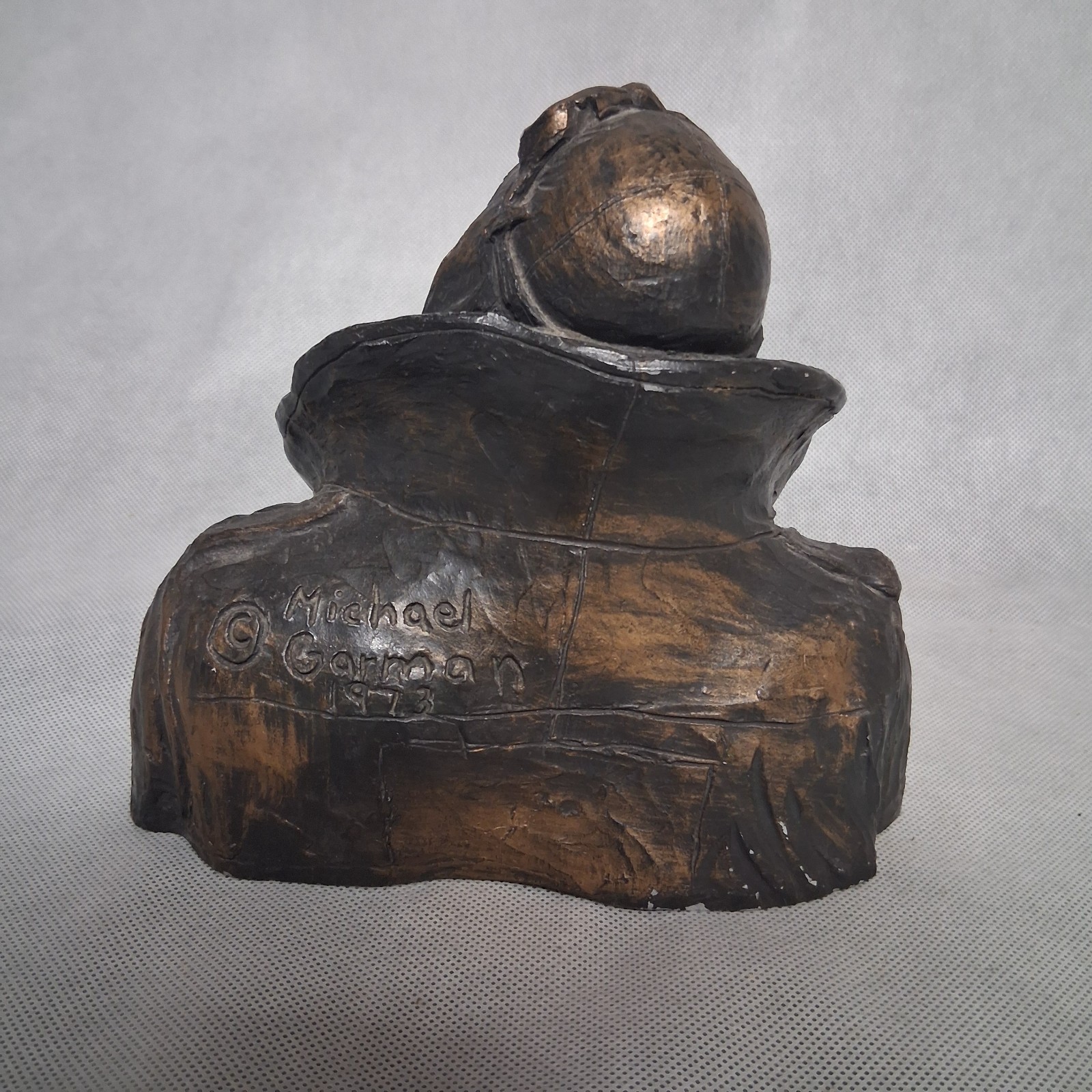 Michael Garman 1973 “Flying Leather” Bronze Bust Sculpture – Chipped