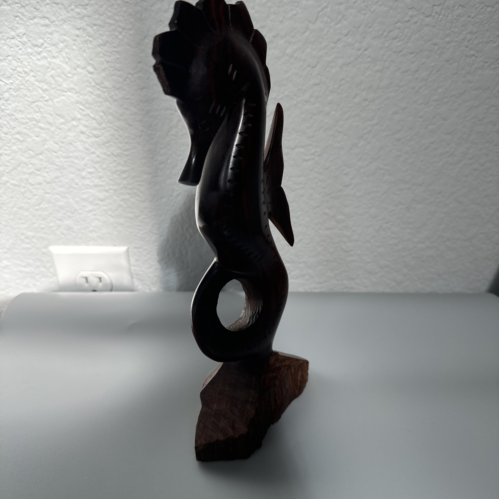 Iron Wood 9 1/2” Seahorse Hand Carved Sculpture Vintage Figurine Ocean Deco