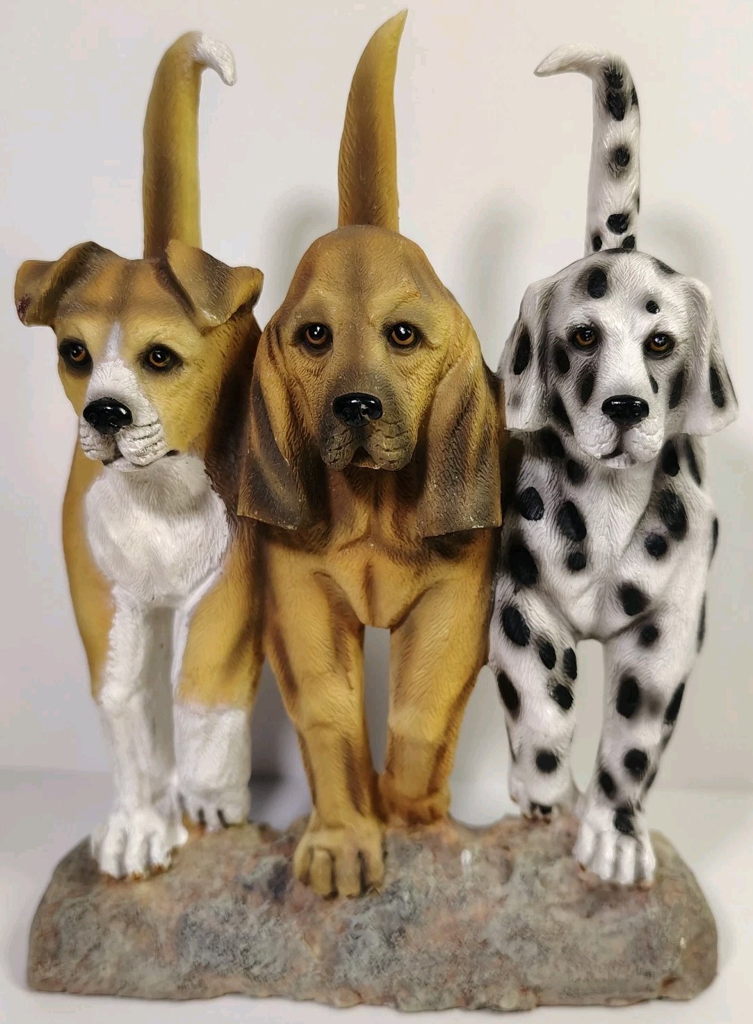 Three Dogs Tails Up Resin Figurine Vintage | Boxer, Blood Hound, Dalmatian