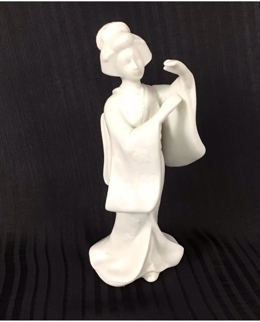Vintage Homco White Porcelain Dancing Geisha Girl Statue Figurine 7″ #1443