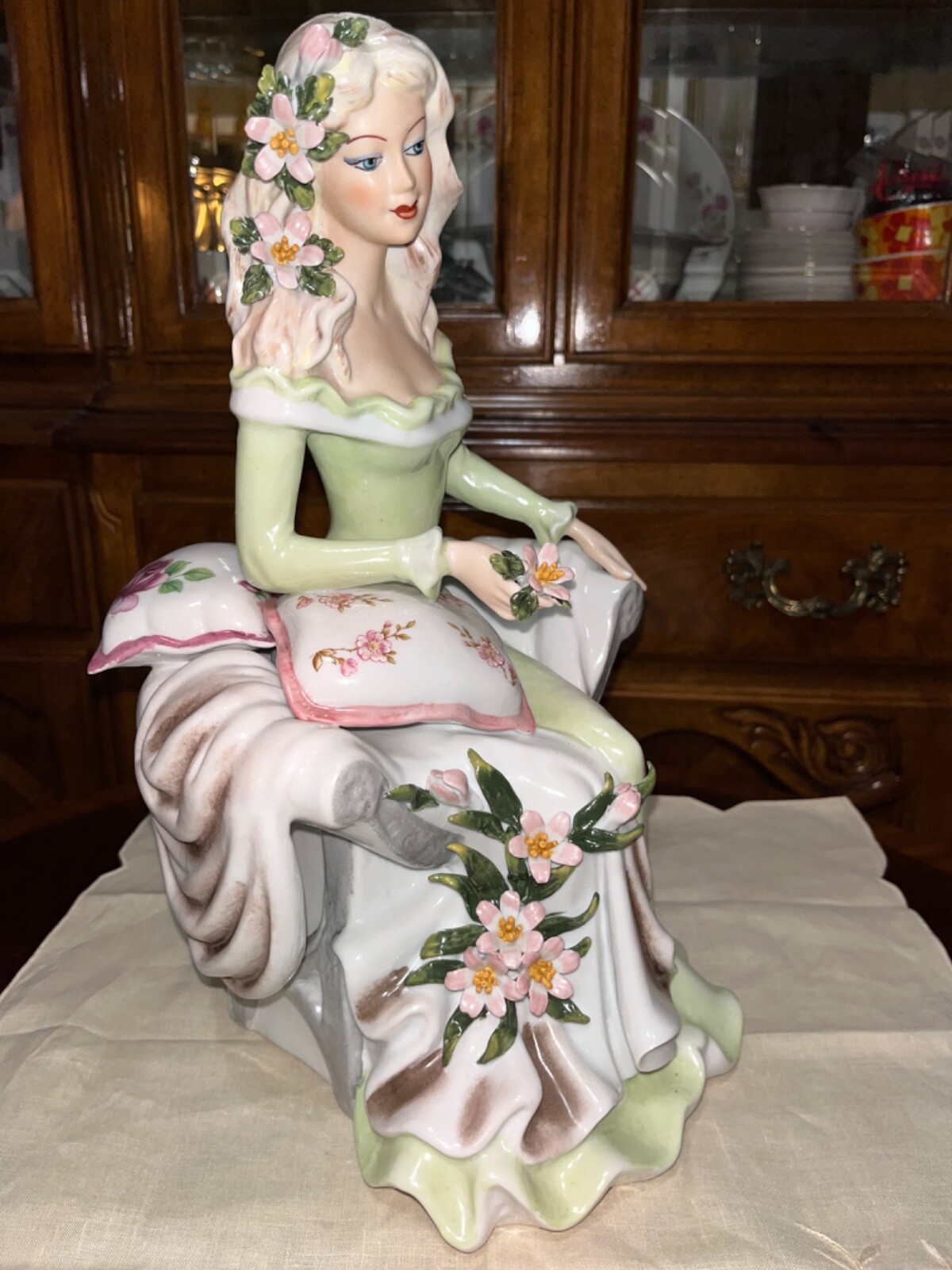 ROCERAM 15” Hand Made Painted Porcelain Statue Young Woman Romania Rich Detail