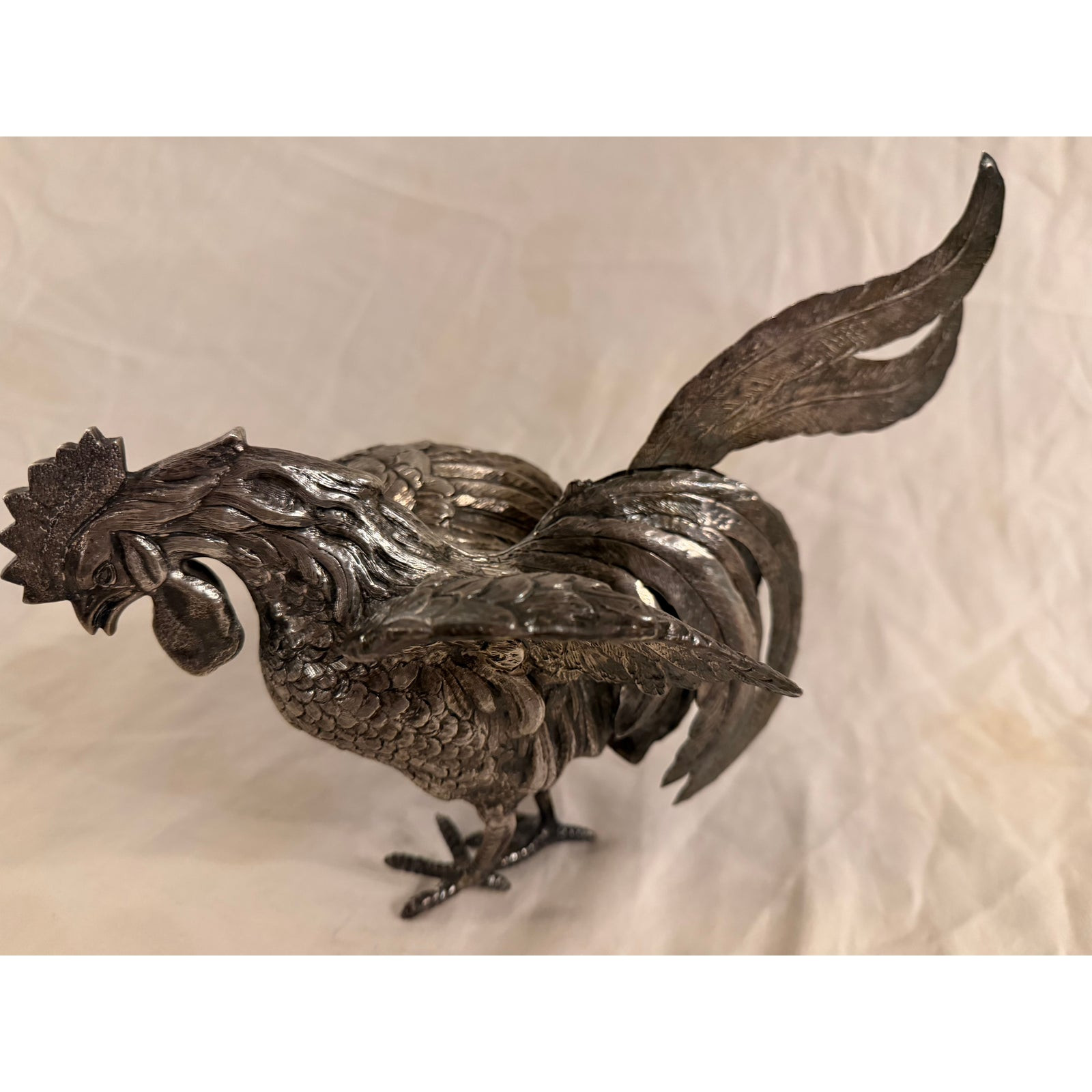 Mid-20th Century Spanish .915 Silver Sterling Rooster Figurine Detailed Work