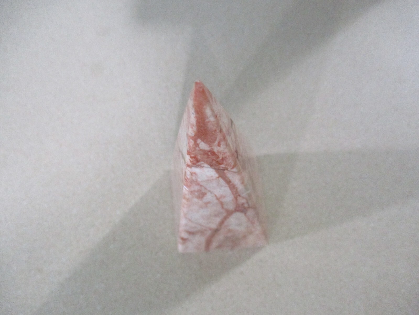 Vintage Marble Obelisk white & pink and salmon colored veining 5.75” Pyramid