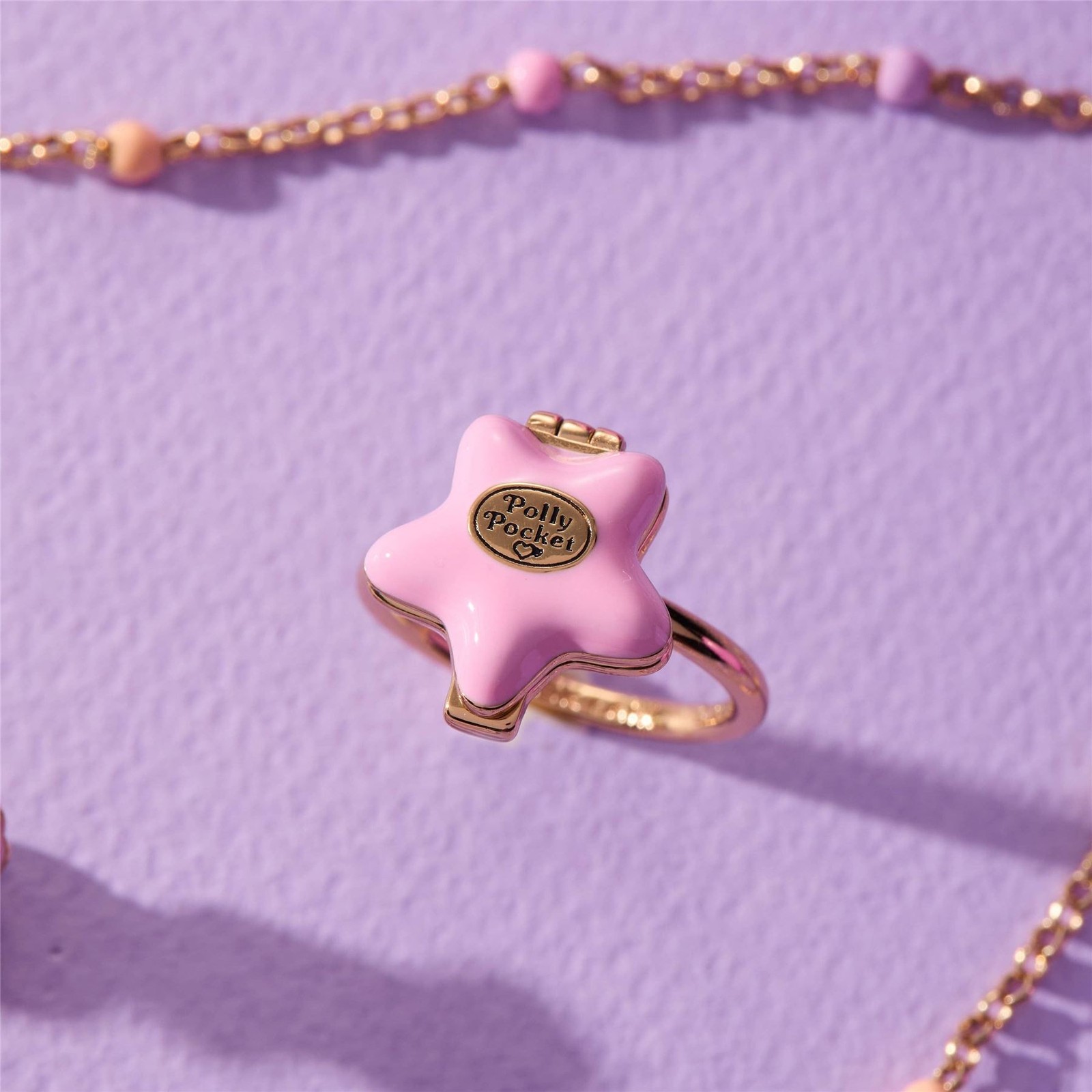 Alex and Ani Polly Pocket™ Locket Ring Gold Pink Star AL250641FS7SG