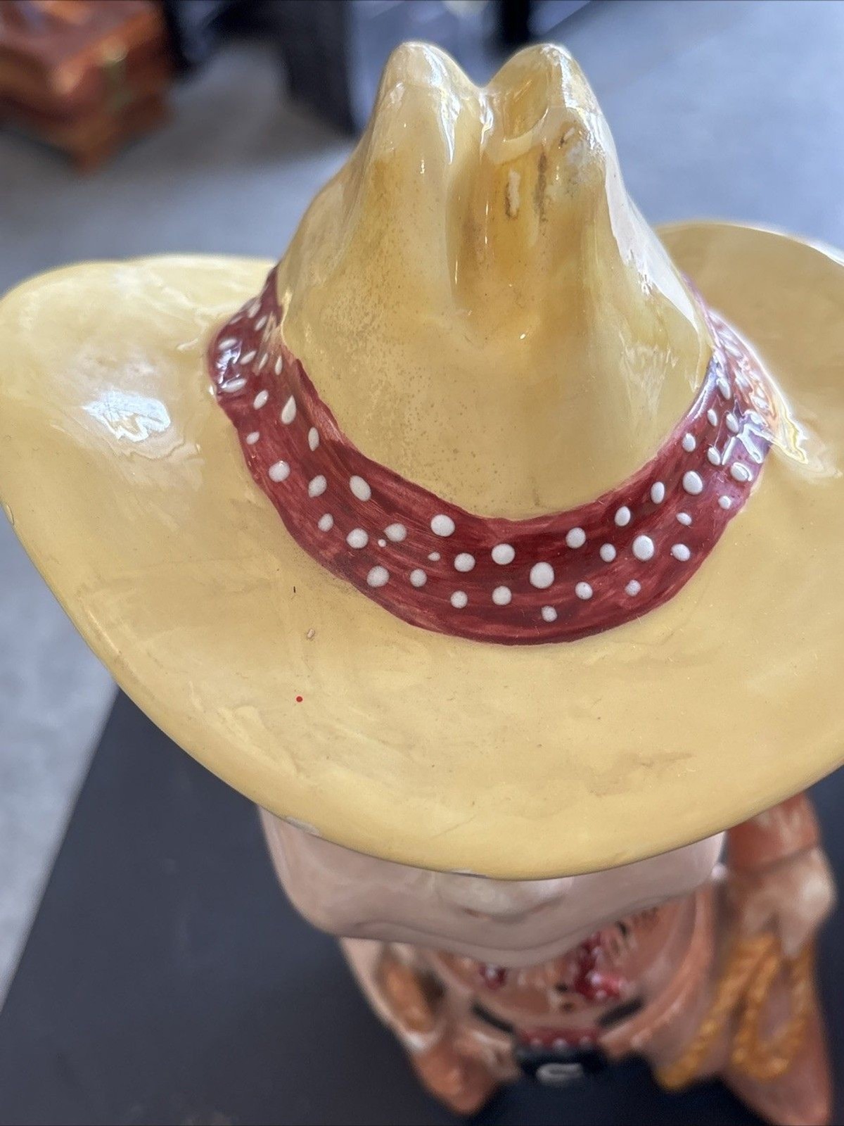 Vintage Atlantic Mold Ceramic Smiley Boy Western Cowboy Boots Lasso Hat