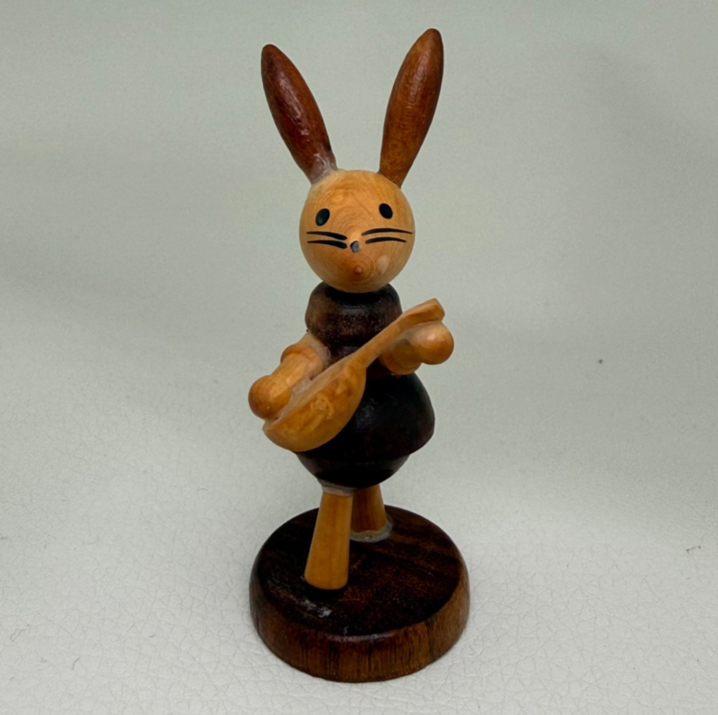 Vtg Goula Spain Wood Miniature Rabbit Bunny Musician Figurine Lute Guitar 2.75″